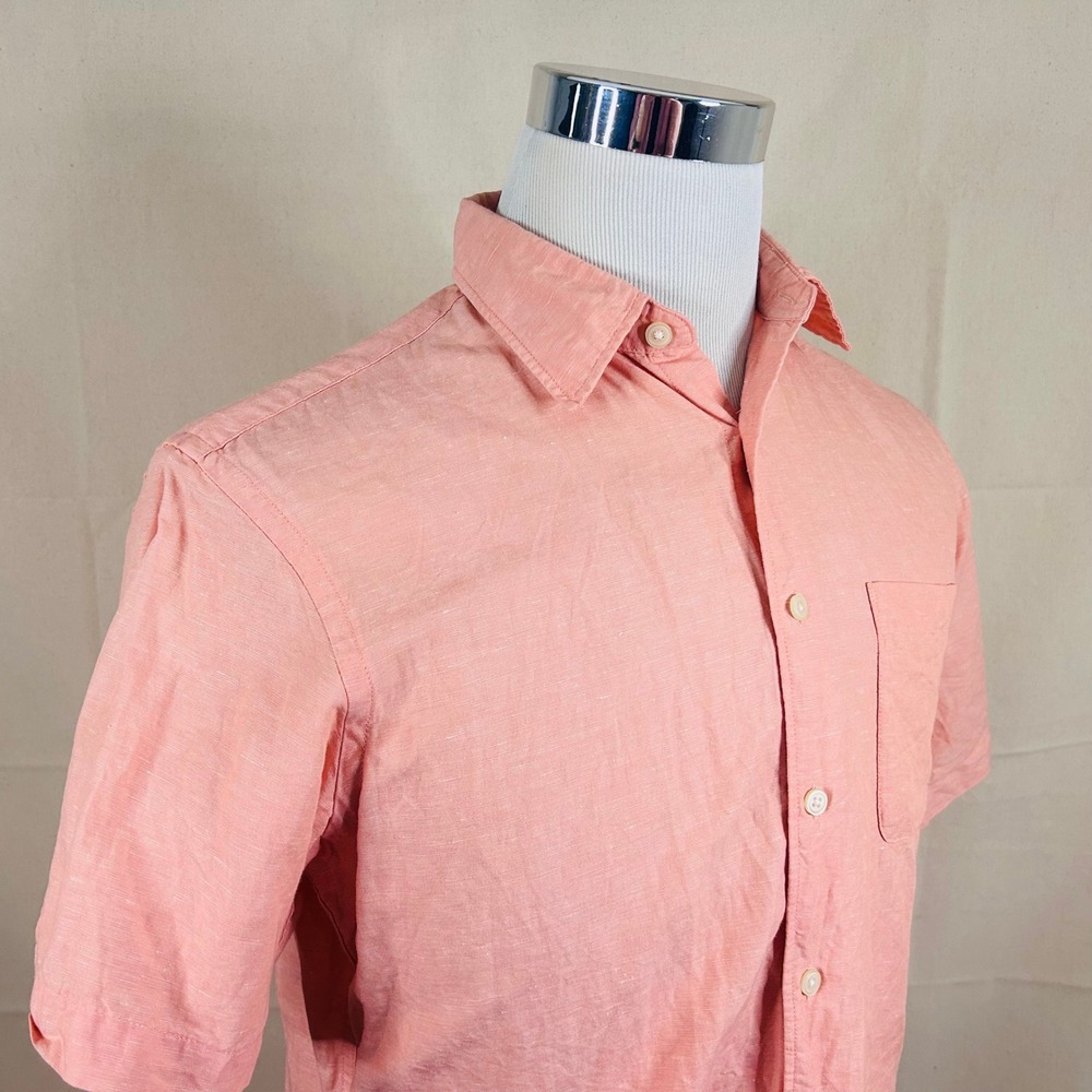 Uniqlo Small Regular Fit Button Front Shirt Peach Solid Linen Cotton Blend Mens